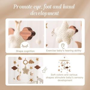 Estrellas, Luna, nubes, carillón de viento de madera, decoración sencilla para habitación de bebé con perchas para cuna de recién nacido, adornos de cumpleaños móviles - Product Image 5