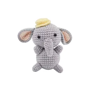 DIY creative knitting toy for beginners animal grey elephant shaped DIY crochet kit for women suitable for birthday gift