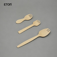 Cuillères-fourchettes jetables en bois de bouleau naturel compostable de 105 mm pour dégustation, pâtisserie et dessert – Vente en gros durable