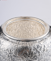 Set Teko Teh Antik Perak Sterling 650ml Premium, Hiasan Rumah Mewah, Pemanas Langsung, Ditempa Tangan, Gagang Rotan, untuk Pernikahan