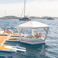 Plateforme flottante de loisirs gonflable en PVC personnalisée, île, quai, cabane avec tente