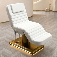 Lit de beauté électrique de luxe à 3 moteurs, lit de massage facial réglable avec base dorée LED pour salon