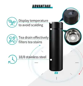 Botella termo de agua de acero inoxidable, marca de tiempo de diseñador, recordatorio con pantalla LED de temperatura, botella inteligente