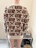Pull-over décontracté pour femme, style vintage occidental, motif nœud fer à cheval, tricoté à manches longues, nouvelle collection automne, vente en gros