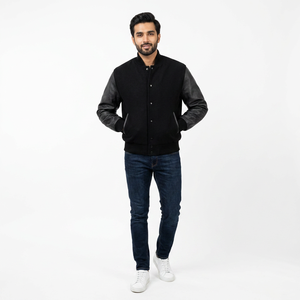 Custom Logo Stand Collar Breathable Winter Varsity <b>Jacket</b> with Embroidery Black Couple College <b>Baseball</b> <b>Men's</b> Letterman <b>Jacket</b> - Product Image 1
