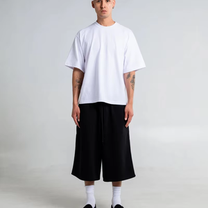 Custom Wide Leg Long Sweat <b>Shorts</b> Cotton Baggy Fleece Heavy Weight <b>3</b>/<b>4</b> <b>Shorts</b> for Men - Product Image 3