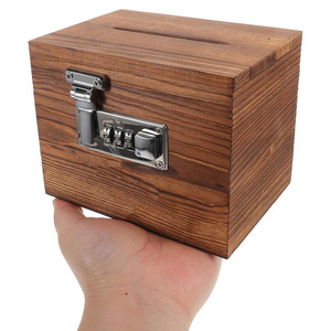 Caja de madera maciza para monedas, 16x13x12cm, caja de almacenamiento con cerradura de combinación para niños, para ahorrar dinero - Product Image 4
