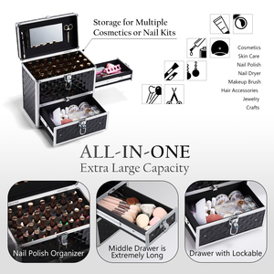Nail Supplies Storage <b>Case</b> Travel Nail Storage Box Large <b>Makeup</b> <b>Case</b> with Mirror Cosmetic Organizer for Make up Artist Nail Tech - Product Image 2