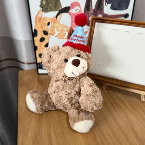 En gros, Peluche Ourson Doux ODM de 30 cm, Rembourrée en Coton PP, avec Chapeau d'Anniversaire et Motif Rose - Product Image 6