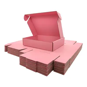 MOQ rendah bergelombang daur ulang Logo kustom merah muda hadiah kertas kemasan POS kotak pengiriman