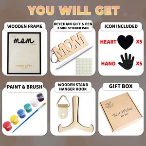 Cadeau pour la fête des mères, pour maman, le meilleur kit d'empreintes de mains DIY avec des peintures non toxiques, cadre en bois pour maman, décoration familiale - Product Image 3