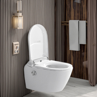Toilette monobloc contemporaine avec réservoir encastré et bidet intégré pour lavage automatique des fesses