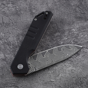 Navajas de bolsillo personalizadas al por mayor, cuchillo plegable con botón pulsador, hoja de Damasco de 3 pulgadas, cuchillo táctico EDC de supervivencia y caza con mango G10 - Product Image 4