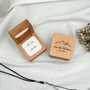 Boîte à bague carrée <span class=keywords><strong>en</strong></span> <span class=keywords><strong>bois</strong></span> de cerisier, style artisanal, gravure personnalisée gratuite, écologique, classique, 1 pièce, pour <span class=keywords><strong>bijoux</strong></span>, demande <span class=keywords><strong>en</strong></span> mariage, organisateur de mariage, doré - Product Image 3