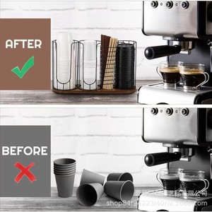Iron And Wood <b>Paper</b> Cup Holder With Tiered Storage For <b>Kitchen</b> Countertop Coffee Organization - Product Image 1