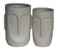 Nouveaux pots de fleurs en fibre de verre écologiques au design élégant, revêtement poudré, visage souriant, trou de drainage, plusieurs couleurs disponibles, pour jardin et maison