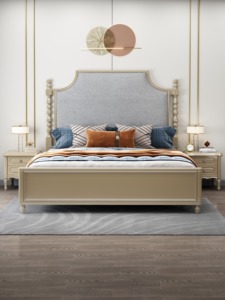 Hot Sale Modern Luxury Upholstered <b>Bed</b> <b>Frame</b> Solid Wood <b>Queen</b> King <b>Size</b> Double <b>Bed</b> for Master Bedroom Home Furniture - Product Image 3