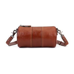 Top Grain Cowhide Brown <span class=keywords><strong>Dark</strong></span> Coffee Green Leather Vintage Barrel Crossbody Bolso de hombro de gran capacidad para mujer - Product Image 2