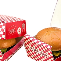Boîte à hamburger à carreaux rouges et blancs, personnalisée, en papier jetable, pour emporter, emballage pour restauration rapide