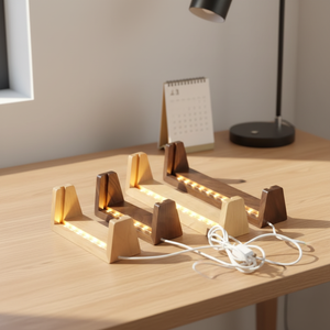 Multifunctional LED Desk Lamp Photo Frame Calendar Modern U-Shape Wood Light Base Acrylic Pane DIY Nighstand Lighting Bedroom - Product Image 1