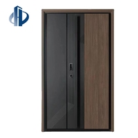 Puerta de Entrada Blindada Moderna de Aluminio Fundido con Acabado de Madera 5D, Cerradura Digital Inteligente, Puerta de Seguridad con Combinación de Colores