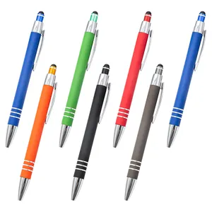 Promotional Pen With Stylus 2021 Ready To Ship Promotional Rubber Pen Wholesale Click Metal Ballpoint Stylus Pen With Custom Logo