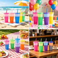 Tasses personnalisées, tasses en plastique réutilisables de 24oz, tasses à température variable multicolores, tasse de thé à bulles durable pour l'extérieur avec pailles