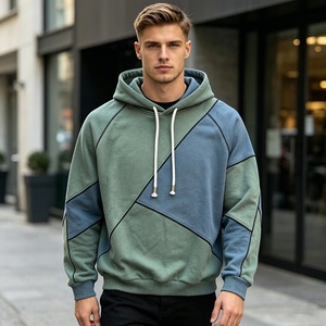 Sweat à capuche personnalisé pour marque privée, streetwear OEM, coupe oversize, color block, manches raglan, pour homme - Product Image 3