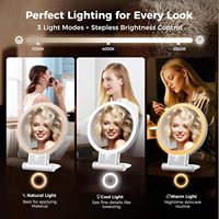 Modern Glass 1X/30X Lighted 360 Degree Foldable Double-Sided Magnifying Makeup Mirror 3-Color Lights Adjustable Brightness