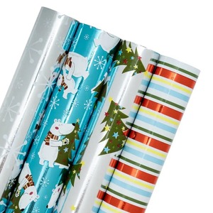 Eco-Friendly Christmas Bear Tree Pattern Metallized Art Paper <b>Rolls</b> Double Sided Coated Gift Craft Packaging Material Recyclable - Product Image 1