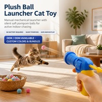 Peluncur Bola Bulu Mainan Kucing, Peluncur Pompom Manual Tanpa Baterai dengan Bola Lembut Senyap untuk Kucing di Dalam Ruangan