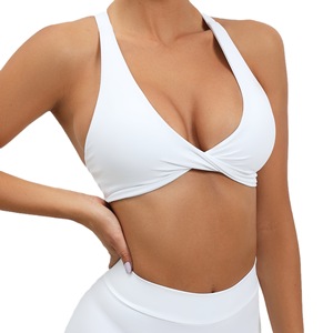 Hete zomer nieuwe dunne bandjes sexy gevoerde gekruiste rug open rug sport gym fitness kleding workout zacht nude gevoel dames yoga bh top - Product Image 5