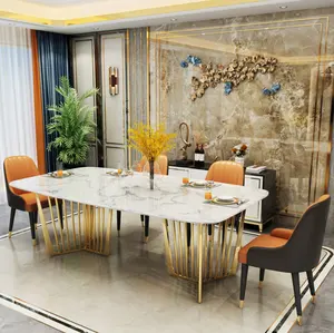 Luxury Dining Room Iron Gold Steel Dining Tables Customized Dimension