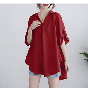 Camisa de gasa <span class=keywords><strong>para</strong></span> mujer, estilo coreano, talla grande, holgada, que cubre el vientre, adelgazante, con cintura ajustada, ideal <span class=keywords><strong>para</strong></span> verano. - Product Image 4