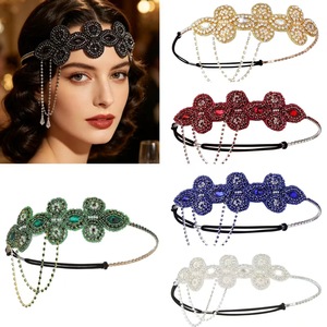 Custom 1920S Gatsby Rhinestone Tassel <b>Headband</b> Vintage <b>Beaded</b> Party Headpiece - Product Image 1