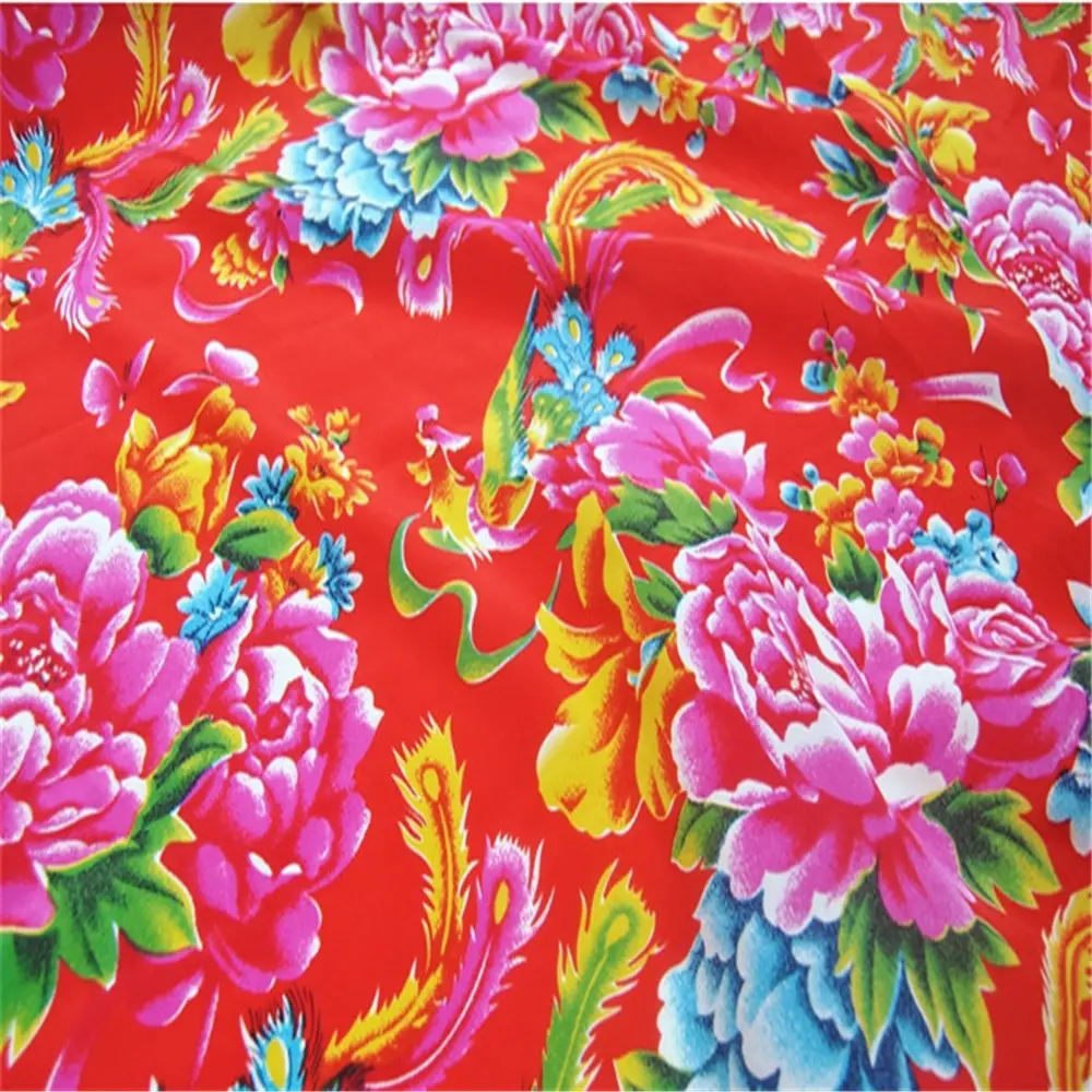 Mode traditionnelle chinoise rouge chance fleurs soie CDC tissu crêpe De Chine doux 100% soie pour tissu maison Textile taie d'oreiller