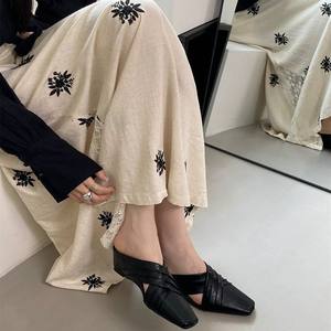 Mules Rétro Françaises à Bout Fermé pour Femmes, Talon Pog, Tendance Mode Printemps-Été-Automne, Semelle 3 cm, Cuir PU, Cristal LSYA16 - Product Image 2