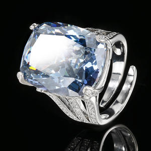 Bijoux de mode écologiques en cuivre, anneaux ajustables de grande taille avec zircone cubique rouge orangé de 15*20 mm, colorés et imposants, pour femmes - Product Image 4