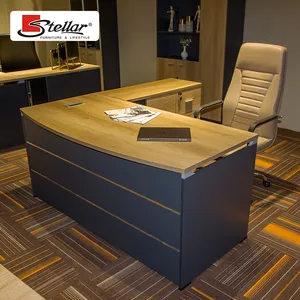 Modern office furniture L shaped computer desk with locking drawers MDF melamine wooden veneer manager executive office desk