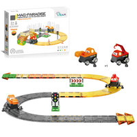 CBTOYS Juego de Pistas Magnéticas de Construcción, Juguete Educativo STEM con 2 Vehículos de Ingeniería para Niños