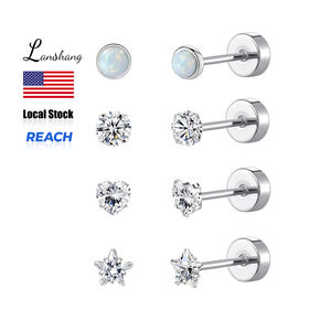 4 Pairs Flat Back Stud <strong>Earrings</strong> for Women <strong>Men</strong> 20G Stainless Steel Cz Stud Set <strong>Sleeper</strong> Cartilage <strong>Earrings</strong> Jewelry Tragus Piercing - Product Image 1