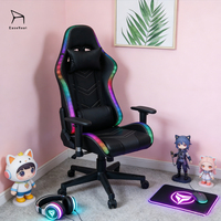 Chaise de jeu ergonomique en cuir EaseNeat avec coussin pour la tête, soutien lombaire, éclairage RGB, rotation