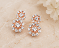 925 Sterling Silber Roségold-Plattierte Trendige Blumen-Ohrhänger mit Zirkonia für Damen Hochzeit & Party Modeschmuck