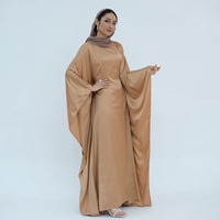 2025 Bescheiden effen satijnen kaftan abaya Eid-outfit met vleermuismouwen, islamitische kleding abaya vrouwen moslimjurk hijab