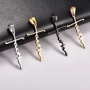 Creative Stainless Steel Letter <b>Cross</b> <b>Pendant</b> Necklace for Women <b>Men</b> Religious Prayer Charms Chain Faith Metal Church Jewelry - Product Image 4