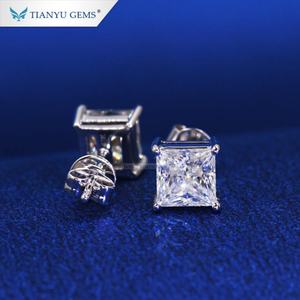 Tianyu gemas personalizadas oro Real princesa corte 0.5CT DEF VS laboratorio creado diamante Stud pendiente joyería - Product Image 4