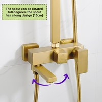 Ensemble de douche en cuivre finition or brossé, robinet noir électroplaqué à double commande eau chaude/froide, douche carrée effet pluie pour salle de bain