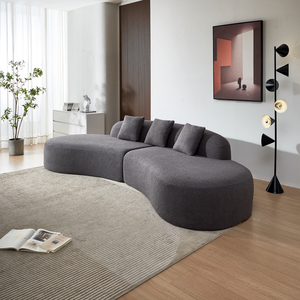 Sofá Modular Moderno, Cómodo y Duradero, Tapizado en Tela Sherpa Afelpada, Diseño Curvo en Gris Nube, Ideal para Apartamentos, Sin Necesidad de Ensamblaje - Product Image 3