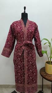 Robe maxi en coton imprimé bohème avec ceinture, col en V, manches trois quarts, coupe ample, motif paisley, à porter toute l'année - Product Image 2