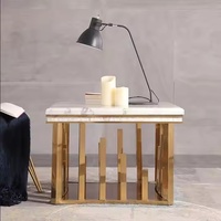 Table d'appoint moderne de luxe au design italien en acier inoxydable brillant avec plateau en marbre pour salon ou hôtel meubles de maison